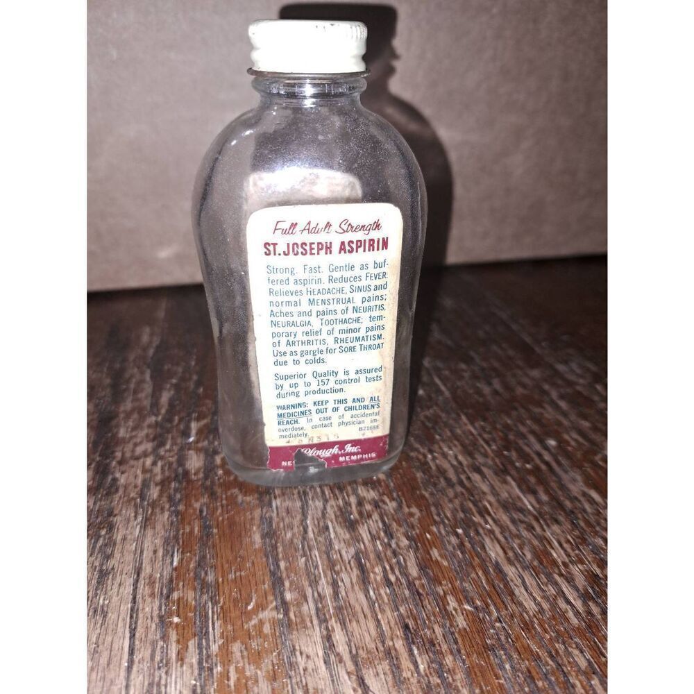 Vintage St Josephs Aspirin Clear Glass Bottle with Lid and Label Apothecary - Picture 2 of 4